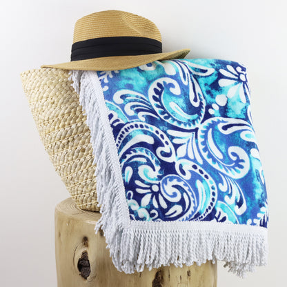 Sand & Surf 60X60 Square Beach Towel with Fringe - Claudette