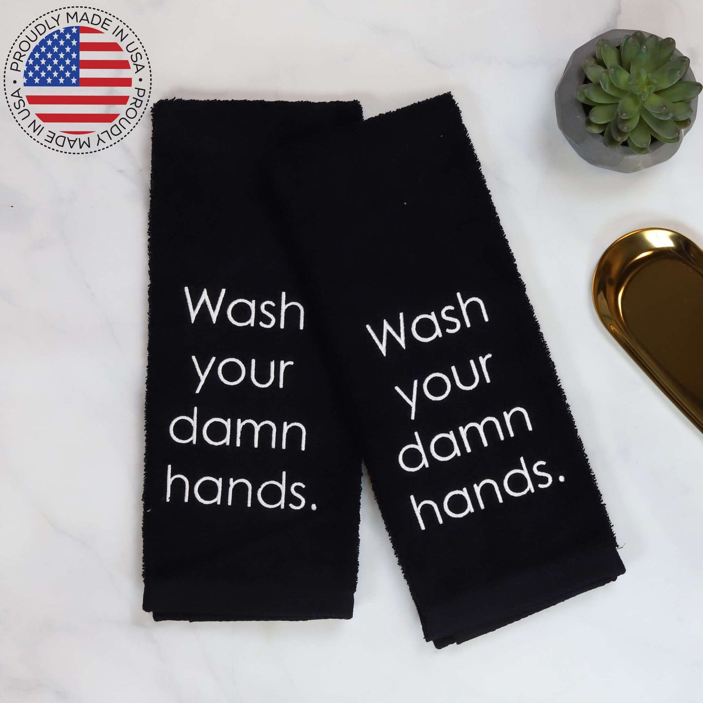 Mill & Thread 2pk Embroidered Hand Towel - Wash Your Damn Hands