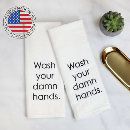 Mill & Thread 2pk Embroidered Hand Towel - Wash Your Damn Hands